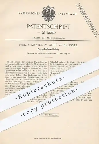 original Patent - Garnier & Curé , Brüssel , 1887 , Flantschrohrverbindung | Flantschrohr | Rohr , Flantsch , Dichtung