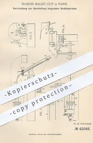 original Patent - Francis Mallet Guy , Paris , Frankreich , 1887 , Herstellung biegsamer Drahtspiralen | Draht , Drähte