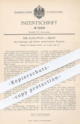 original Patent - Emil Kaselowsky , Berlin , 1893 , Geber für elektrische Signale | Strom , Stromkreis , Elektriker !!!