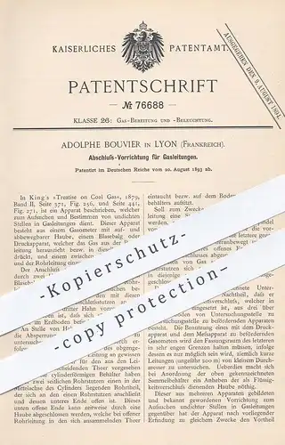 original Patent - Adolphe Bouvier , Lyon , Frankreich , 1893 , Abschluss für Gasleitungen | Gas Leitung | Gaswerk | King