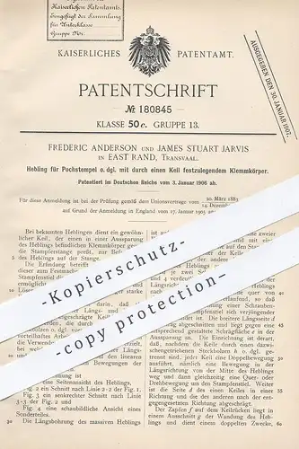 original Patent - Frederic Anderson , James Stuart Jarvis , East Rand , Transvaal. , 1906 , Hebling für Pochstempel !!!