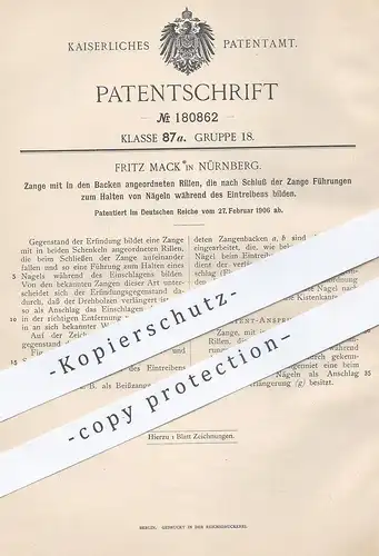 original Patent - Fritz Mack , Nürnberg , 1906 , Zange / Zangen | Werkzeug , Kombizange , Kneifzange | Schlosser !!!