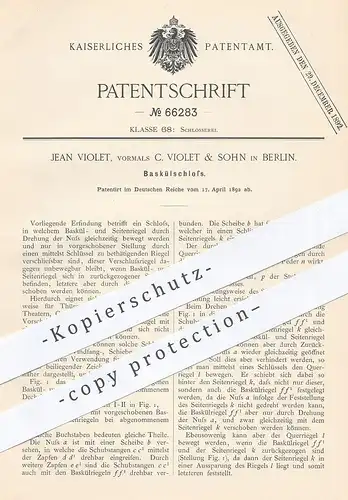 original Patent - Jean Violet vorm. C. Violet & Sohn , Berlin , 1892 , Baskülschloss | Schloss , Tür , Türschloss !!