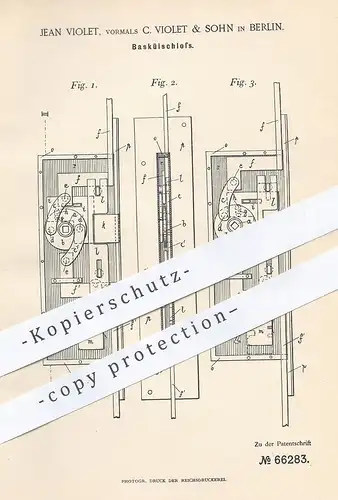 original Patent - Jean Violet vorm. C. Violet & Sohn , Berlin , 1892 , Baskülschloss | Schloss , Tür , Türschloss !!