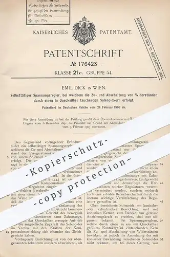 original Patent - Emil Dick , Wien , 1906 , Spannungsregler | Spannung , Regler , Widerstand | Strom | Quecksilber