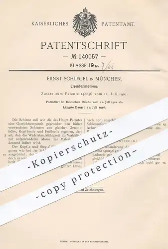 original Patent - Ernst Schlegl , München , 1901 , Eisenbahnschiene | Eisenbahn - Schienen | Eisenbahnen , Straßenbahn !