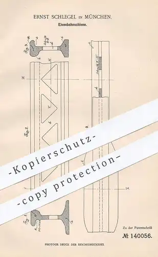 original Patent - Ernst Schlegl , München , 1901 , Eisenbahnschiene | Eisenbahn - Schienen | Eisenbahnen , Straßenbahn !