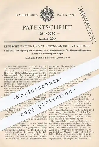 original Patent - Dt. Waffen- u. Munitionsfabriken , Karlsruhe , 1900 , Bremskraft der Druckluftbremsen für Eisenbahn !!