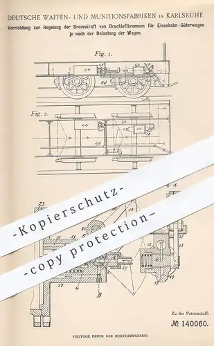 original Patent - Dt. Waffen- u. Munitionsfabriken , Karlsruhe , 1900 , Bremskraft der Druckluftbremsen für Eisenbahn !!