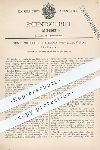 original Patent - John B. Mitchell , Portland , Staat Maine , USA , 1885 , Zündkerze | Streichholz , Kerze , Feuerzeug