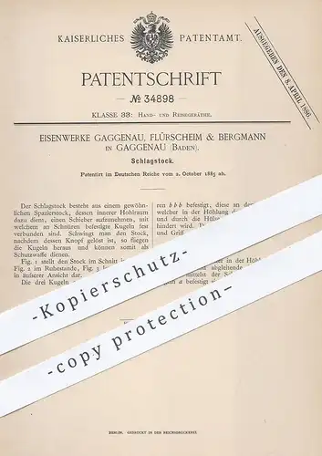 original Patent - Eisenwerke Gaggenau , Flürscheim & Bergmann , 1885 , Schlagstock , Spazierstock | Stock , Schutzwaffe
