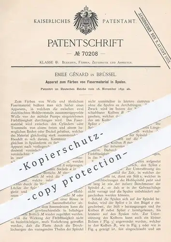 original Patent - Emile Génard , Brüssel , 1892 , Färben von Fasermaterial in Spulen | Garn , Wolle , Spinnen , Faser !
