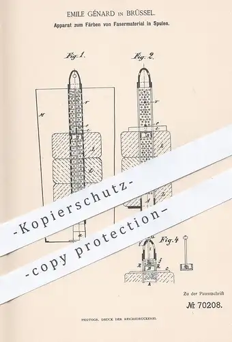 original Patent - Emile Génard , Brüssel , 1892 , Färben von Fasermaterial in Spulen | Garn , Wolle , Spinnen , Faser !