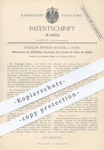 original Patent - François Fernand Bourdil , Paris , Frankreich , 1888 , Kolben - Liderung | Motor , Maschinen !!!