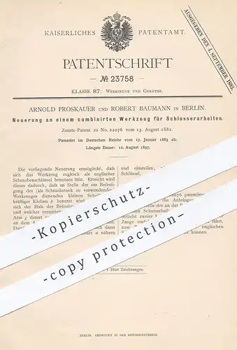 original Patent - Arnold Proskauer , Robert Baumann , Berlin , 1883 , Werkzeug für Schlosser | Schraubenschlüssel !!!