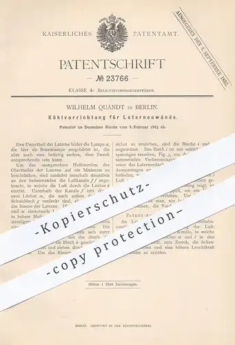 original Patent - Wilhelm Quandt , Berlin , 1883 , Kühlvorrichtung für Laternenwände | Laterne | Lampe , Benzinlampe !!