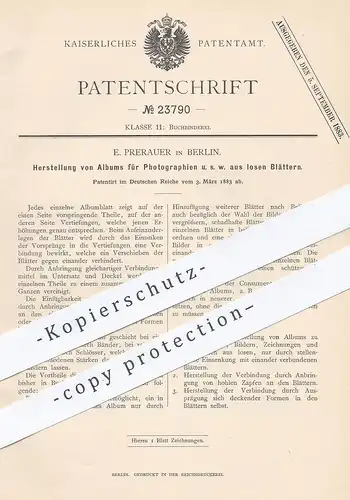 original Patent - E. Prerauer , Berlin , 1883 , Fotoalbum | Foto - Album | Fotograf , Buchbinder , Photographie | Buch !