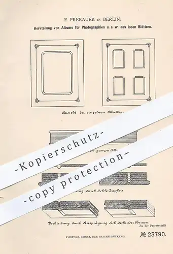 original Patent - E. Prerauer , Berlin , 1883 , Fotoalbum | Foto - Album | Fotograf , Buchbinder , Photographie | Buch !