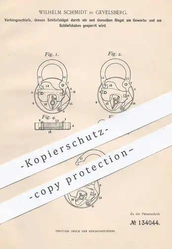 original Patent - Wilhelm Schmidt , Gevelsberg , 1901 , Vorhängeschloss | Riegel , Schloss , Schlosser , Schlosserei !!