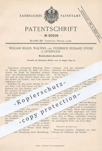 original Patent - William Miller Walters , Frederick Richard Stone , Liverpool , England | Rostschutz - Farbe | Rost !!