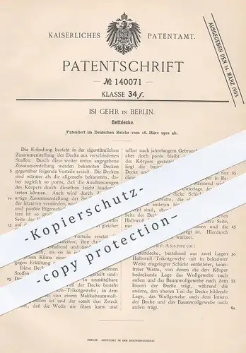 original Patent - Isi Gehr , Berlin , 1902 , Bettdecke | Bett - Decke | Betten , Decken , Baumwolle , Baumwolldecke !!!