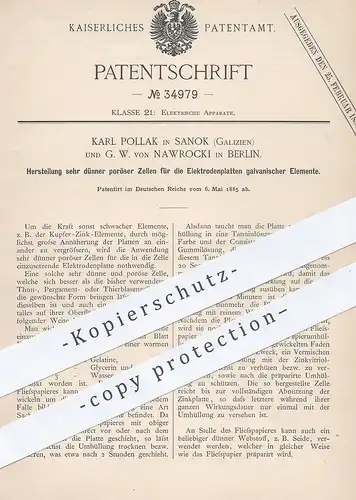 original Patent - Karl Pollak , Sanok / Galizien | G. W. von Nawrocki , Berlin , Zellen für Elektrodenplatte v. Batterie