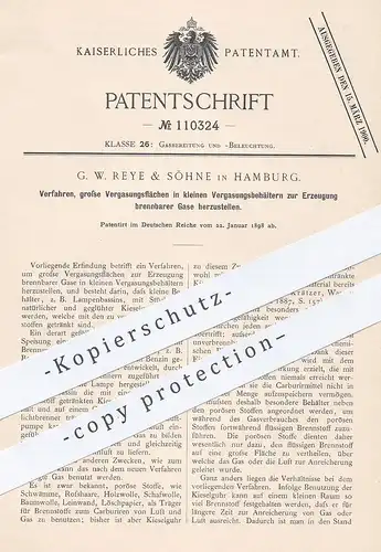 original Patent - G. W. Reye & Söhne , Hamburg , 1898 , Erzeugung brennbarer Gase | Gas | Brenner , Öl , Lampe , Benzin