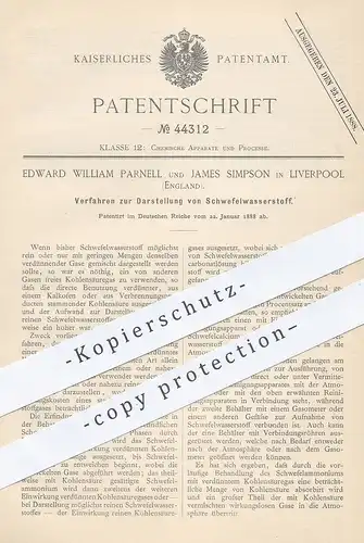 original Patent - Edward William Parnell , James Simpson , Liverpool England  1888 , Darstellung von Schwefelwasserstoff