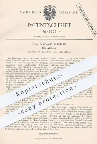 original Patent - A. Sachs , Berlin , 1888 , Hosenträger | Hose , Hosen , Mode ,  Schneider , Gurt !!!
