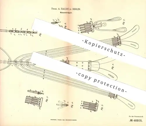 original Patent - A. Sachs , Berlin , 1888 , Hosenträger | Hose , Hosen , Mode ,  Schneider , Gurt !!!