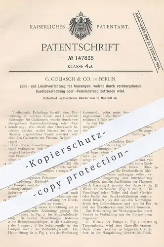 original Patent - G. Goliasch & Co. , Berlin , 1901 , Zünden u. Löschen der Gaslampe | Gas - Lampe | Brenner , Licht !!!