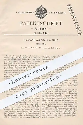 original Patent - Hermann Albrecht , Metz , 1901 , Schaukasten | Vitrine , Glaskasten , Werbung , Reklame , Schaufenster