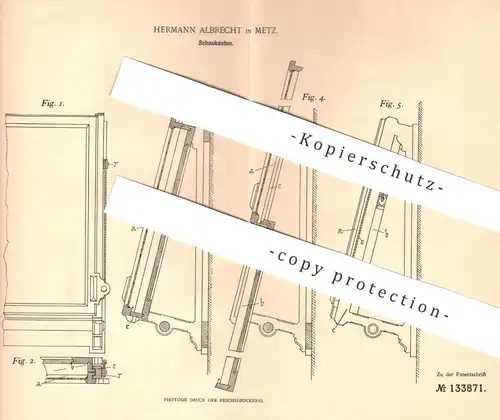 original Patent - Hermann Albrecht , Metz , 1901 , Schaukasten | Vitrine , Glaskasten , Werbung , Reklame , Schaufenster