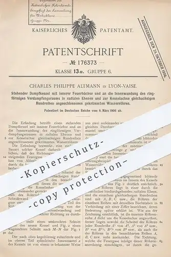 original Patent - Charles Philippe Altmann , Lyon / Vaise , 1906 , Dampfkessel mit gekrümmten Wasserröhren | Kessel !!!