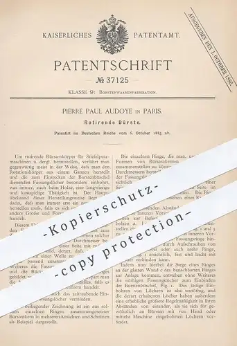 original Patent - Pierre Paul Audoye , Paris Frankreich 1885 , Rotierende Bürste | Bürsten , Borsten , Schuhputzmaschine