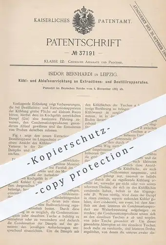 original Patent - Isidor Bernhardi , Leipzig , 1885 , Kühl- und Ablassvorrichtung an Extraktions- u. Destillierapparat