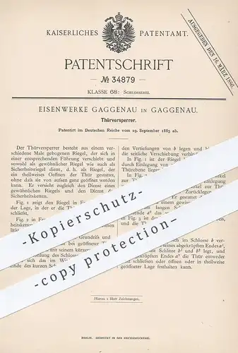 original Patent - Eisenwerke Gaggenau , 1885 , Türversperrer | Tür , Türen , Schloss , Türschloss , Riegel , Schlosser