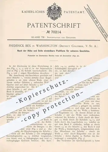 original Patent - Frederick Bex , Washington , Columbia , USA , 1892 , Plattform für schwere Geschütze | Waffen , Gewehr