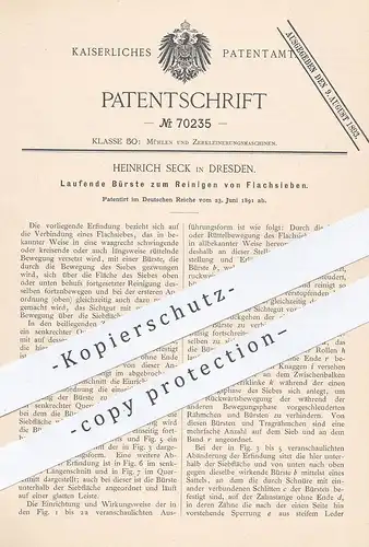 original Patent - Heinrich Seck , Dresden , 1891 , Laufende Bürste zum Reinigen von Flachsieben | Sieb , Mühle , Mühlen