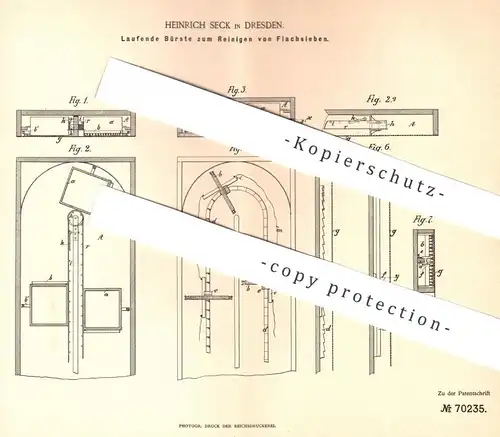 original Patent - Heinrich Seck , Dresden , 1891 , Laufende Bürste zum Reinigen von Flachsieben | Sieb , Mühle , Mühlen