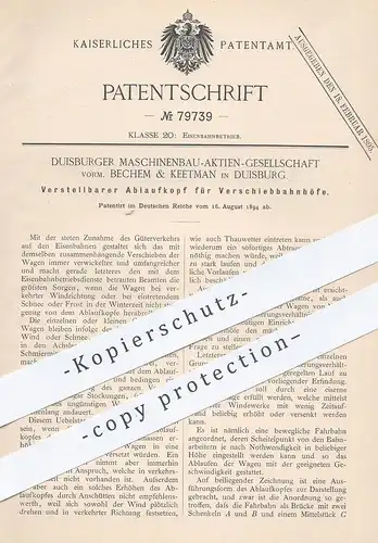 original Patent - Maschinenbau AG vorm. Bechem & Keetman , Duisburg , 1894 , Ablaufkopf für Verschiebbahnhof | Eisenbahn