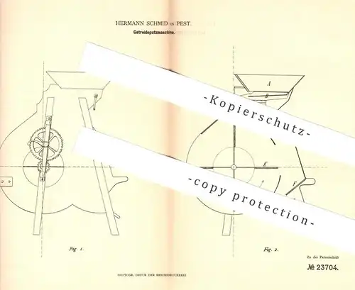 original Patent - Hermann Schmid , Pest , 1882 , Getreideputzmaschine | Getreide - Putzmaschine | Landwirtschaft , Ernte