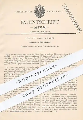 original Patent - Gollot de Frères , Paris Frankreich , 1883 , Türdrücker | Tür , Türen , Fenster , Tischler , Schlosser