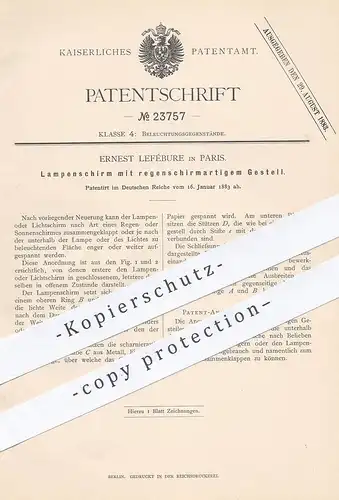 original Patent - Ernest Lefébure , Paris , 1883 , Lampenschirm mit regenschirmartigem Gestell | Lampe , Schirm , Lampen