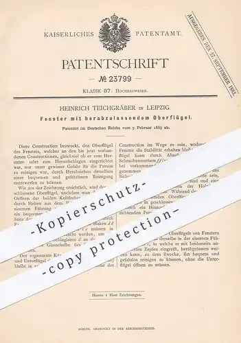 original Patent - Heinrich Teichgräber , Leipzig , 1883 , Fenster mit herabzulassendem Oberflügel | Fensterbauer , Tür