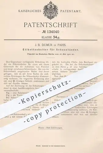 original Patent - J. B. Dumur , Paris , 1901 , Etikettenhalter für Schauständer | Plakat , Warbung , Reklame , Etiketten