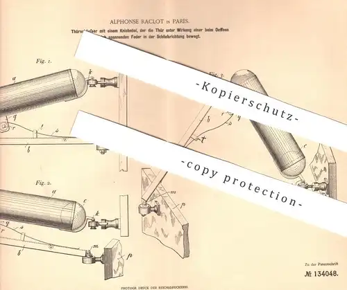 original Patent - Alphonse Raclot , Paris , 1900 , Türschließer mit einem Kniehebel | Tür , Türen , Fenster , Fensterbau