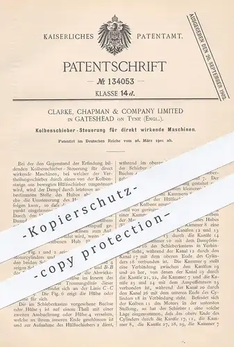 original Patent - Clarke , Chapman & Comp. Ltd. , Gateshead , England  1901 , Kolbenschieber - Steuerung | Dampfmaschine