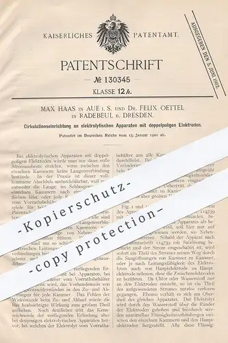 original Patent - Max Haas , Aue | Dr. Felix Oettel , Radebeul Dresden , Zirkulation an elektrolytischem Apparat | Strom