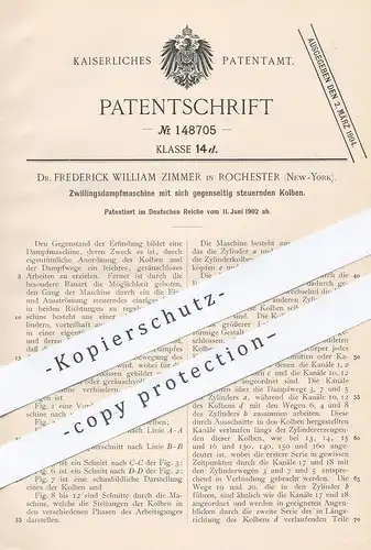 original Patent - Dr. Frederick William Zimmer , Rochester , New York , 1902 , Zwillingsdampfmaschine | Dampfmaschine !!